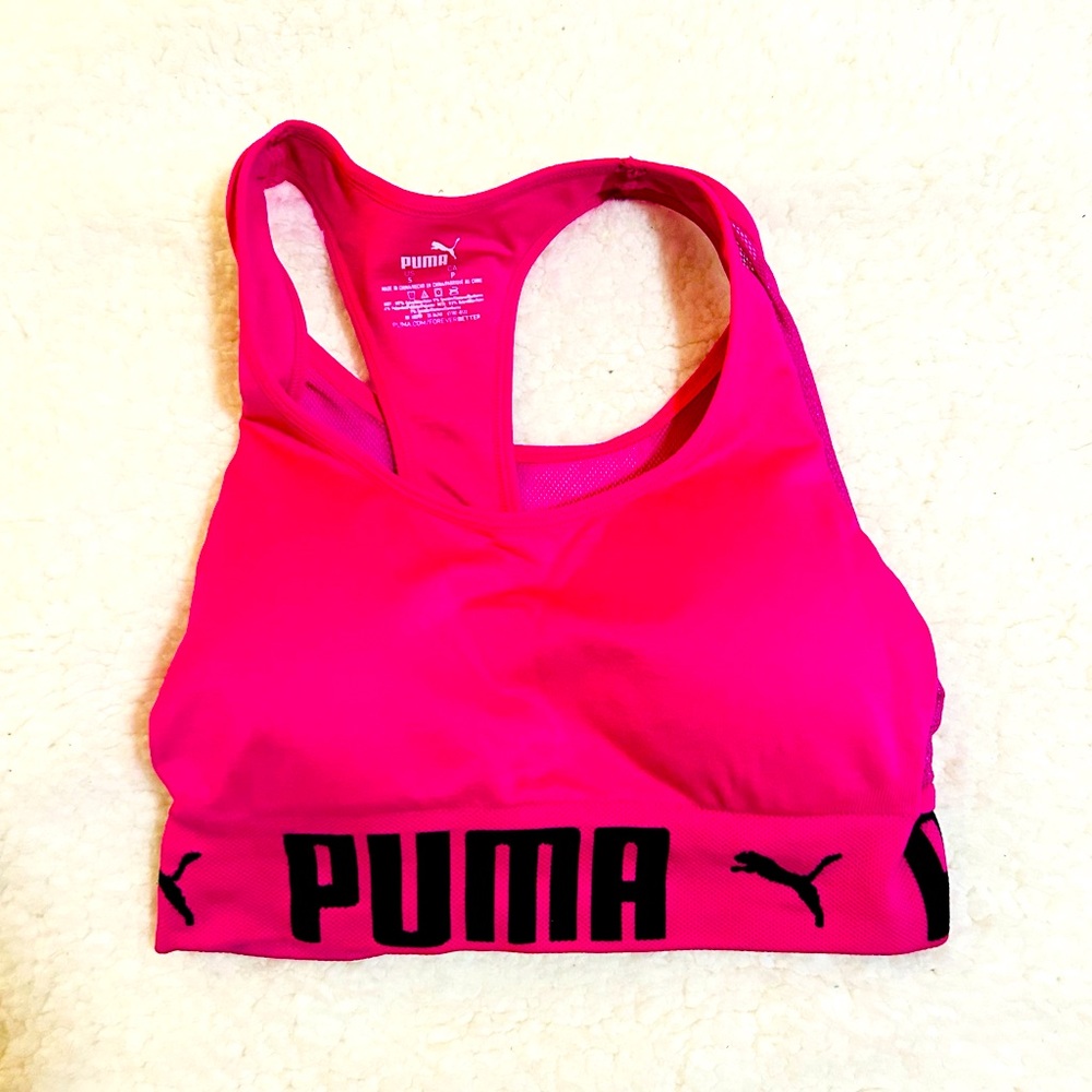 Puma Pink Sports Bra with Bold Design and Supportive Fit